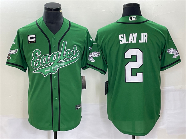 Men's Philadelphia Eagles #2 Darius Slay JR Green With C Patch Cool Base Stitched Baseball Jersey Men's Philadelphia Eagles #2 Darius Slay JR Green With C Patch Cool Base Stitched Baseball Jersey